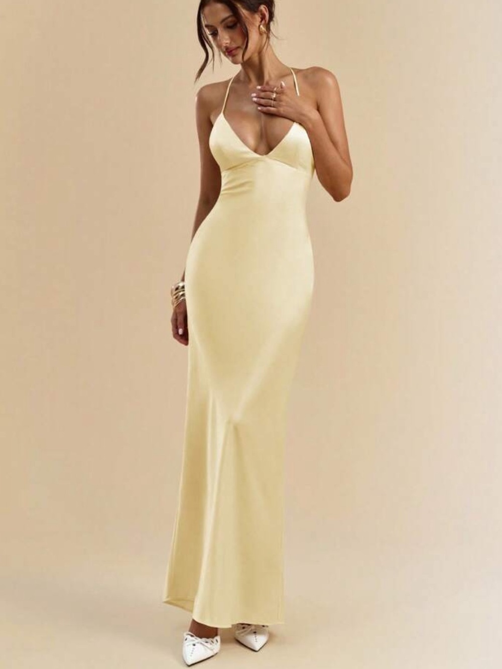 Yellow Slip Maxi Dress with Spaghetti Straps